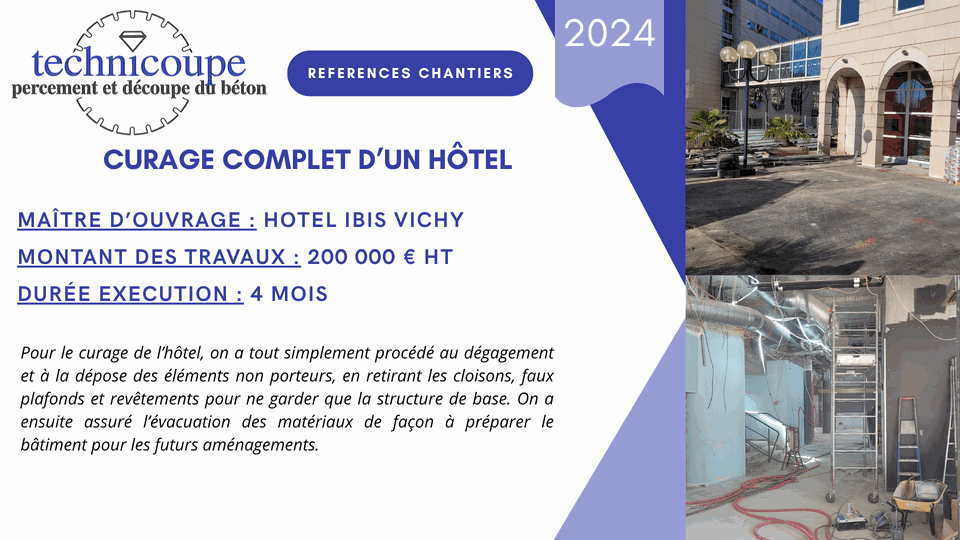 Curage complet d'un hôtel - Hôtel Ibis Vichy