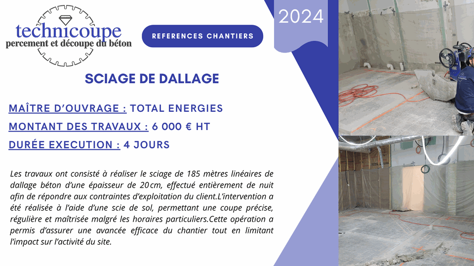 Sciage de dallage béton - Chantier Total Energies