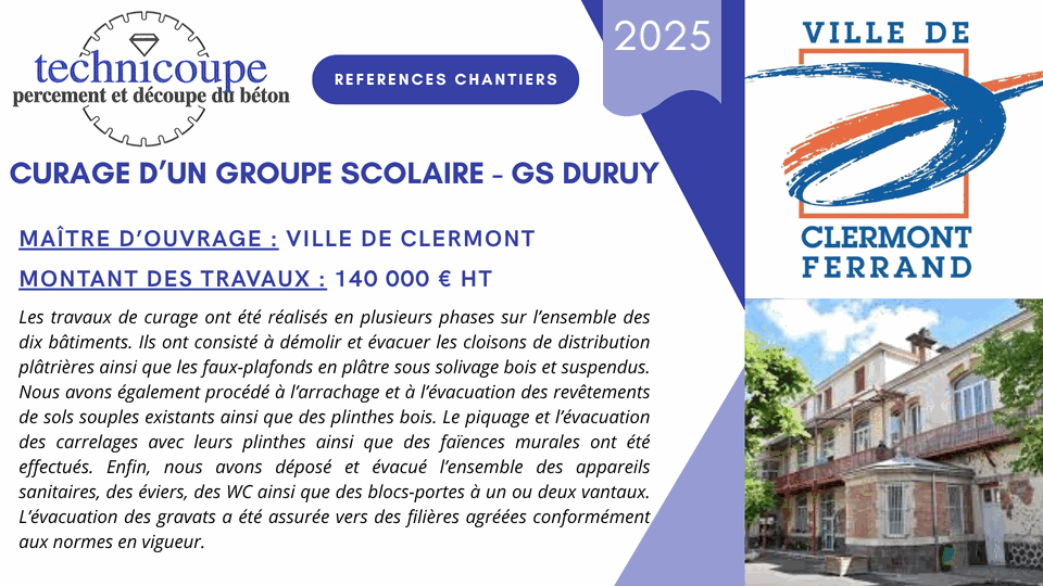 Curage d'un groupe scolaire GS Duruy - Ville de Clermont-Ferrand