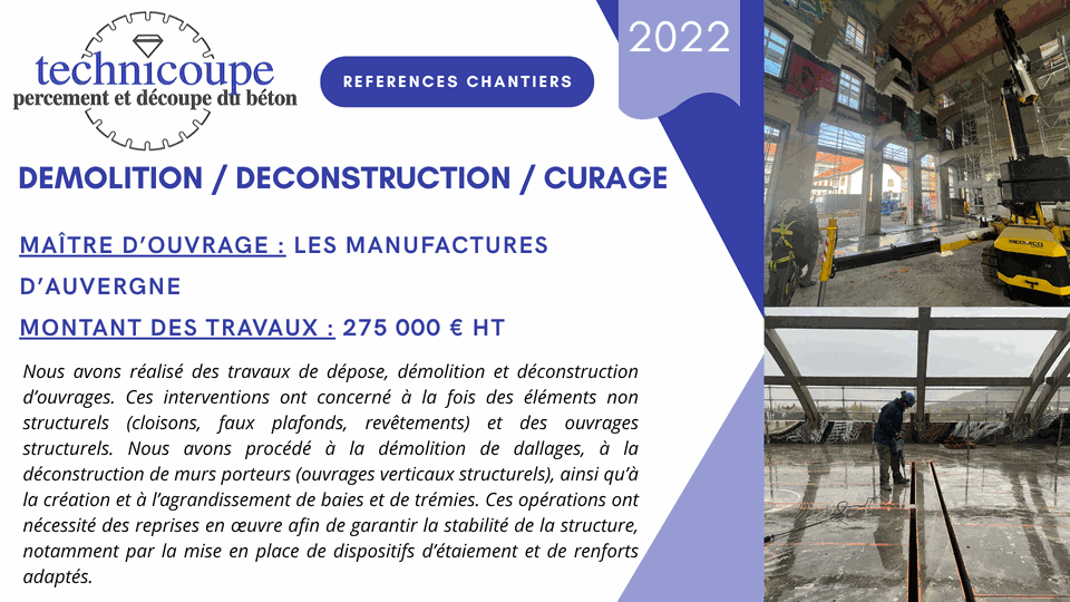 Démolition, déconstruction et curage - Les Manufactures d'Auvergne