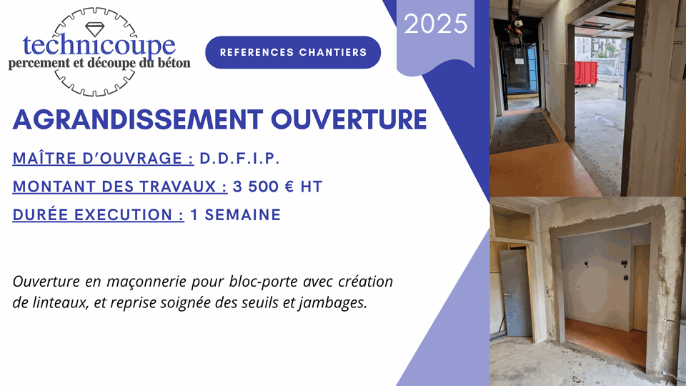 Agrandissement d'ouverture pour bloc-porte - Chantier DDFIP