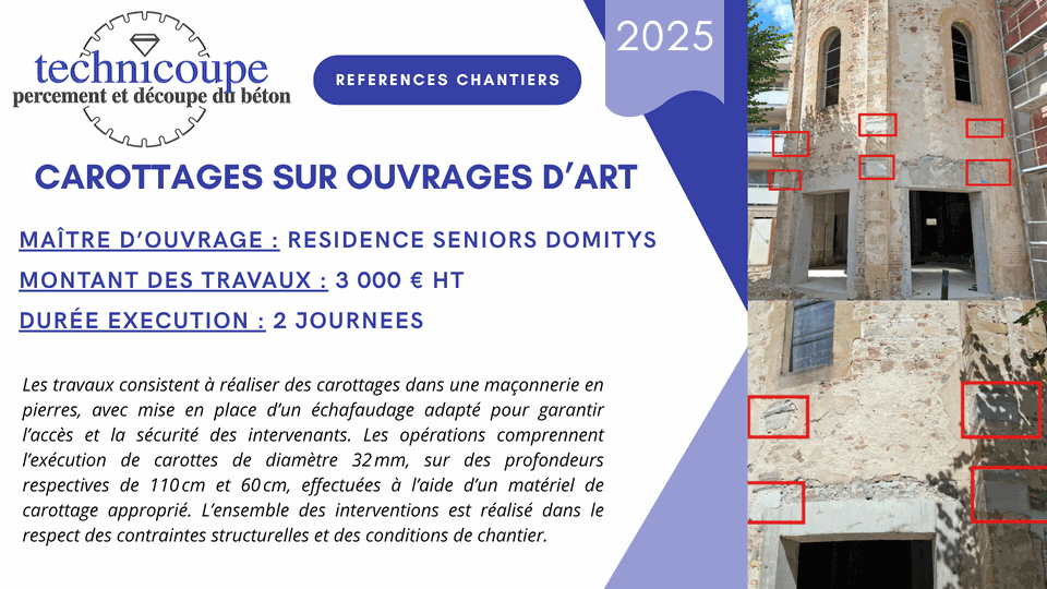 Carottages sur ouvrages d'art - Résidence seniors Domitys